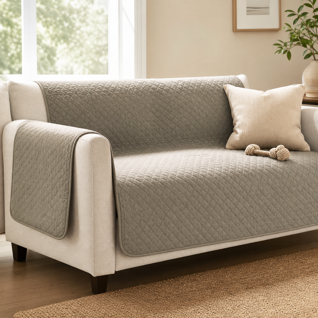 Homebody CozyGuard Blanket protecting a neutral living room sofa